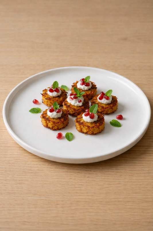 Sweet potato rosti with whipped feta and pomegranate