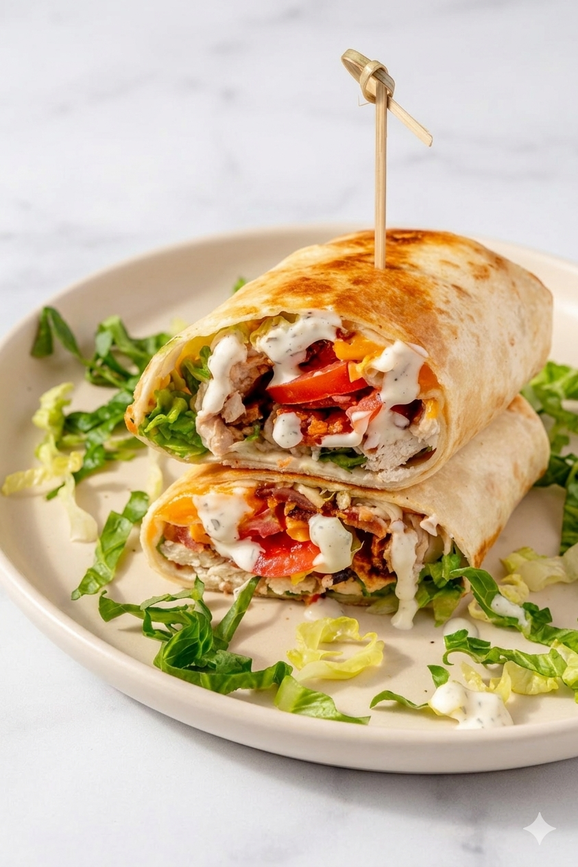 The All Day Wrap with Chicken, bacon, hash brown,tasty Cheese, Mayo and lettuce